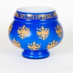 Russian blue cased white vase with Imperial eagles. The inscription on the rim reads "Drink to the Tsar and be healthy"