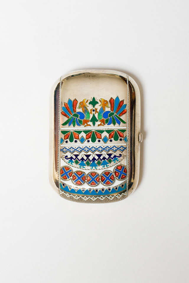 Enamelled Silver Purse with green silk lining, St Petersburg, 1900