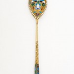 One from a set of 12 spoons for a caviar bowl, gilt and cloisonnÃ©, Moscow, 1908-17