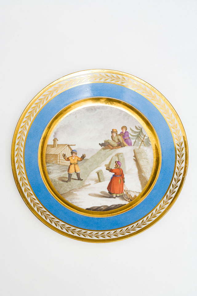 Russian porcelain plate with children sledging