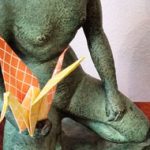 photo for a event, sculpture with a origami crane (for a Japanese inspired afternoon of fun creating Origami animals, a tradition paper Crane, a cat or dog, or the ever popular at Dorich House Museum, a squirrel