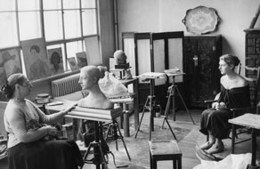 Dora Gordine pictured with model April Brunner, 1956.